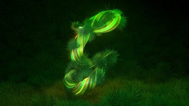 Collection Living Alphabet. Unique twisted letters. Green brown color. Letter G. 3d animation of seamless loop. 