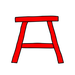 Red Vector outline illustration of a wooden stool isolated on a white background