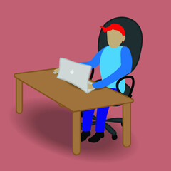 man working at notebook. vector illustration, flat style