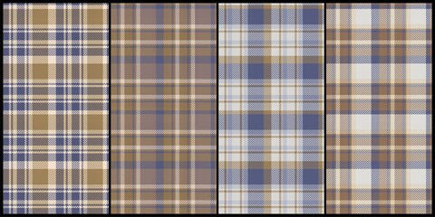 set of 4 warm colors checkered blue white beige fabric texture of traditional gingham seamless ornament for plaid tablecloths tartan clothes dresses tweed bedding blankets costume - 468821978