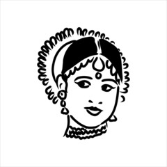 Outline sketch of indian woman dancer dancing