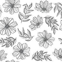 Vector pattern with flowers and leaves.