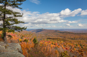 View of Catskills and Mohonk Preserve in Minnewaska State Park in the on a brilliant fall day