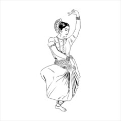 Outline sketch of indian woman dancer dancing