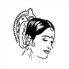 Outline sketch of indian woman dancer dancing
