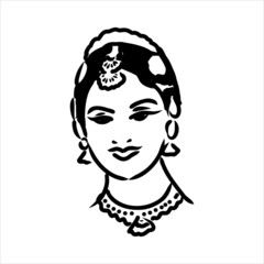 Outline sketch of indian woman dancer dancing