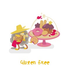 Gluten free. Cartoon character in a trendy style.