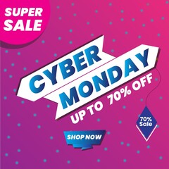 Cyber Monday sale vector illustration. UP TO 70% Off, Vector gradient trendy illustration