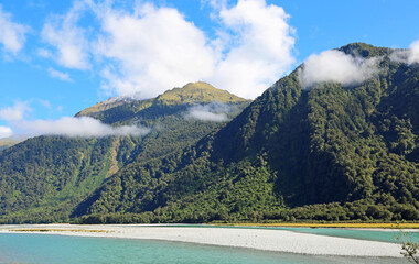 Mountains and Haast River, New Zealand