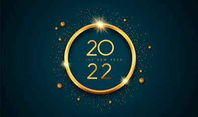 Happy New Year 2022 gold 3d ring luxury card