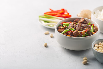 Kung pao or kung po, traditional chinese food with copy space