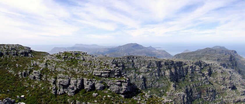 View from the top of Table Mountain looking towards the Cape Peninsula above Cape Town in the Western Cape Province of South Africa