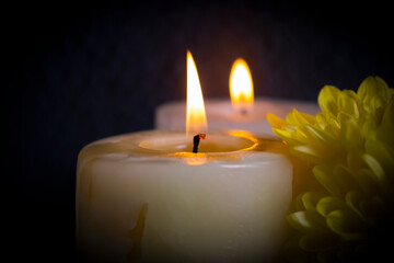 chrysanthemum flower candle on a dark background