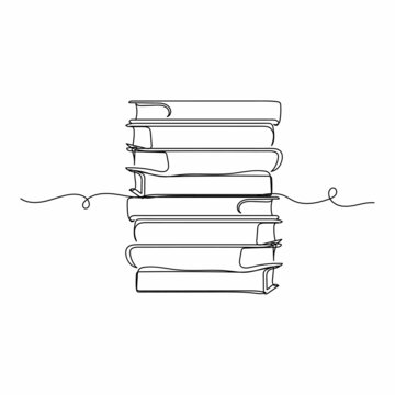 recommend clip art: Vector continuous one single line drawing icon of pile of books in silhouette on a white background. Linear stylized.