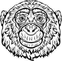 Obraz premium Black and white hand drawn face of monkey. Vector illustration mascot art