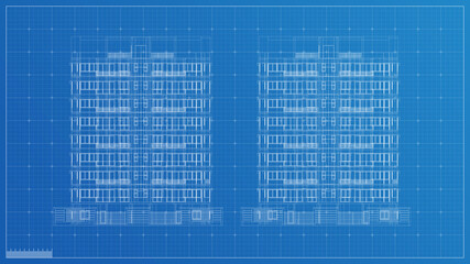 Building Blueprint illustration, 3d blueprint render, engineering blueprint with high quality 3d render