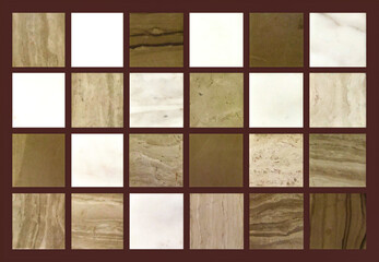 Wood texture with square elements of brown shades. Gray, brown and beige squares on a brown, chocolate background.
