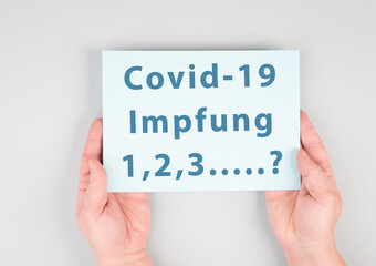 Covid-19 Vaccination, how many, vaccine breakthrough, holding message in the hand, health issue, german language