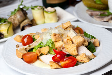 salad of baked chicken meat, individual salad