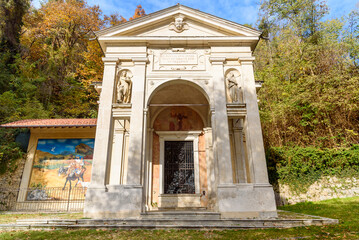 Fototapeta na wymiar The Chapel on the Rosary way of the Sacred Mount of Varese, Lombardy, Italy. Unesco World Heritage Site.