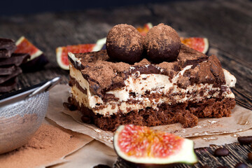 chocolate cake with buttercream , close up