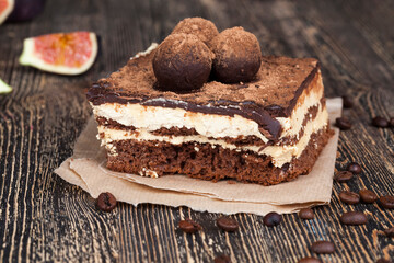 chocolate cake with buttercream , close up