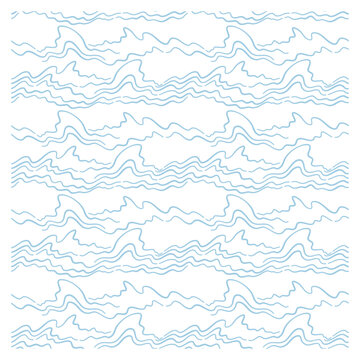 Horizontal seamless pattern of surging waves in a blue line. Design for backdrops with sea, rivers or water texture.