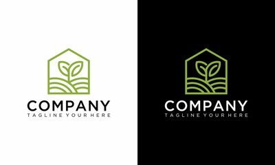 Farm House Logo Concept in Simple Iconic Line Style Design Vector on a black and white background.