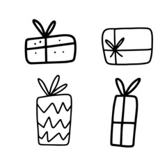 doodle boxes with gifts illustration isolated