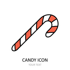 Vector illustration with lollipop icon. Sweet candy. Outline drawing.