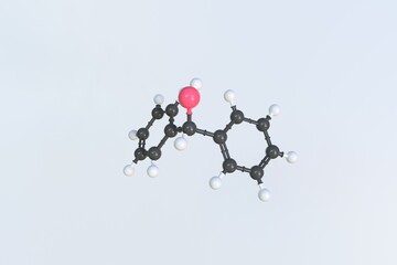 Diphenylmethanol molecule made with balls, scientific molecular model. 3D rendering