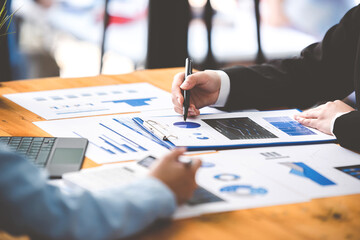 business plan, teamwork concept, team meeting, business people using laptop at office, intern team working on laptop new startup project