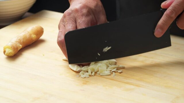 Hand-cut Chinese traditional saut&eacute;ed scallion ginger minced garlic
