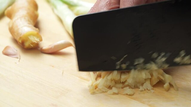 Hand-cut Chinese traditional saut&eacute;ed scallion ginger minced garlic