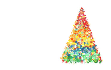 Christmas tree colorful paint drops design isolated on white. Christmas greeting card