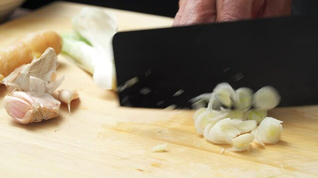 Hand-cut Chinese traditional saut&eacute;ed scallion ginger minced garlic