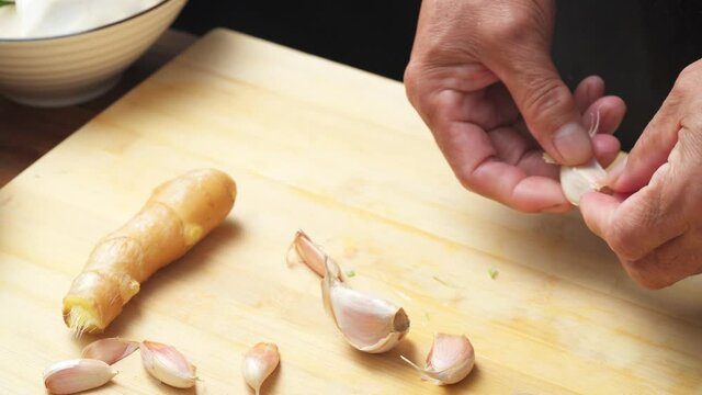 Hand-cut Chinese traditional saut&eacute;ed scallion ginger minced garlic