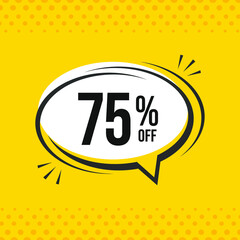 75% off. Discount vector emblem for sales, labels, promotions, offers, stickers, banners, tags and web stickers. New offer. Discount emblem in black and white colors on yello