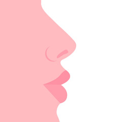 Woman's face in profile, nose and lips close-up. Vector illustration, flat minimal color cartoon design, isolated on white background, eps 10.