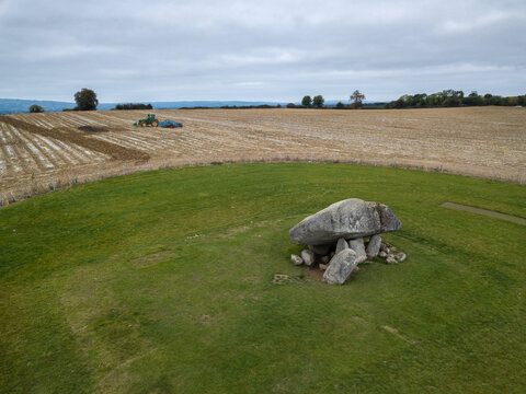Brownshill dolmen aerial view. Co. Carlow, Ireland. October 2021