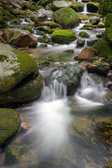 Mountain stream with stones with clear water