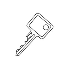 House key outline. Sketch of an object that opens a door lock, safe. Hand drawn thin line art vector illustration. Isolated simple element.