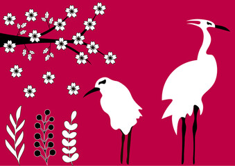 illustration of a storks and heron