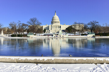 US Capitol in snow - Washington DC United States