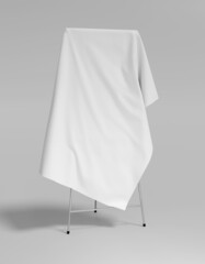 flip chart portable board height adjustable 3d render. covered by cloth
