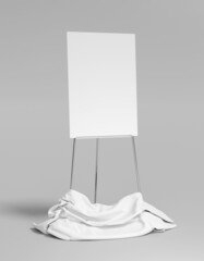 flip chart portable board height adjustable 3d render. with fallen cloth