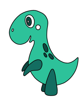Vector isolated illustration with cartoon little dinosaur. Cute children character. Nice illustration for print, card, sticker 