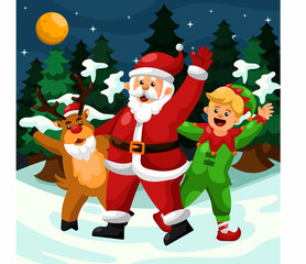 Christmas santa deer vector illustration 