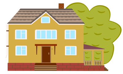 Drawn a beautiful two-story house for advertising a real estate agency, sale or rent. Vector illustration isolated on white background. - 468840348