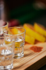 prepared cocktails. Bar and restaurants, drink bar, alcoholic beverages, on the rocks, with ice, cold, refreshing. Mezcal oaxaqueño.